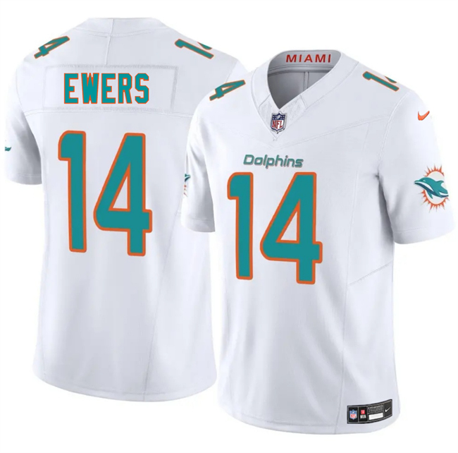 Men's White Miami Dolphins #14 Quinn Ewers 2025 Draft F.U.S.E. Vapor Limited Stitched Football Jersey